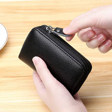 Genuine Leather Organizer Business Card Holder Wallet Women Travel Card Bag Men Small Wallet Credit Card Holder Zipper Pocket 2024 - buy cheap