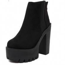 Moda botas de tornozelo preto para mulher saltos grossos primavera outono rebanho plataforma sapatos de salto alto preto zíper senhoras botas rtg5 2024 - compre barato