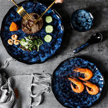 Pratos de cerâmica japonesa para casa, tigelas de jantar com arroz retrô criativo, substituição de forno, azul, sobremesa, pratos 2024 - compre barato