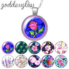 Beauty Flowers Rose lavender Patterns Round Glass glass cabochon silver plated/Crystal pendant necklace jewelry Gift 2024 - buy cheap