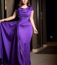 Elegant Long Satin Mermaid Purple Evening Dresses with Slit Floor Length Zipper Back Pleated Formal Party Dress for Women 2024 - buy cheap