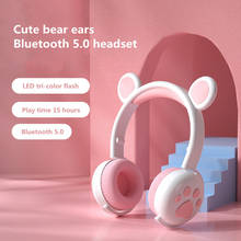 Lançamento fone de ouvido com microfone bluetooth urso, sem fio fofo com led música estéreo headset para crianças o melhor presente 2024 - compre barato