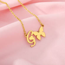 Hot A-Z Initial Letters Bow Necklaces Women Stainless Steel Gold Chain Chokers Letter Butterfly Pendant  Jewelry Alphabet Gift 2024 - buy cheap