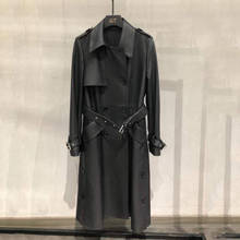 Женское длинное замшевое пальто, куртка из натуральной кожи с отложным воротником и поясом, весна 2020 2024 - купить недорого