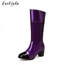 ESRFIYFE Winter Boots Women Knee High Boots Warm Boots New Fashion Patent Leather Women Shoes Round Toe High Heel Black Ladies 2024 - buy cheap