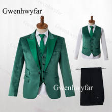 Gwenhwyfar verde veludo masculino 3 peça ternos vestido de casamento dos homens negócios blazer casual casamento formatura jantar ternos groomsman smoking 2024 - compre barato