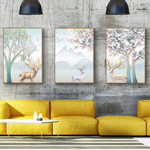 Pósteres e impresiones lienzo pintura pared moderna arte Animal nórdico ciervos foto de los árboles lienzo impresión decoración del hogar 2024 - compra barato
