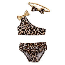 3pcs Set Kids Baby Girls Off-shoulder Leopard Print Bow Bikini Set Swimwear Swimsuit Beachwear Bathing Suit Costume Clothing 2024 - buy cheap
