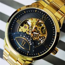 Winner Golden Black Transparent Skeleton Men Automatic Mechanical Watch Business Stainless Steel WristWatches Relogio Masculino 2024 - buy cheap