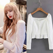 kpop Seo Yea Ji IU Lee Ji Eun white Harajuku temperament long-sleeved Chiffon shirt women summer korean lotus leaf loose blouse 2024 - buy cheap