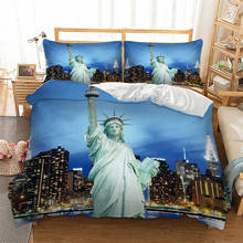 Jogo de cama estátua da liberty view, kit de roupa de cama com estampa 3d de edifícios da cidade de londres, paris, nova york, 2/3 unidades 2024 - compre barato