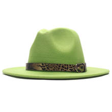 Chapéus fedoras para mulheres, chapéu de feltro de aba larga para mulheres, tweed, boné de jazz verde do exército, leopardo, inverno elegante, chapéu de torta de porco 2024 - compre barato