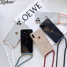 Модный чехол с ремешком через плечо и ремешком для iPhone 11 12 Pro XS Max Mini XR X 8 6 6S 7 Plus SE, прозрачный мягкий чехол с ожерельем для переноски 2024 - купить недорого