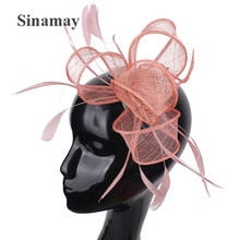 Women Peach Sinamay Flower Fascinator Hair Pins With Feather Ladies Hair Accessories Wedding Hair Clips Party Floral Headwear 2024 - buy cheap