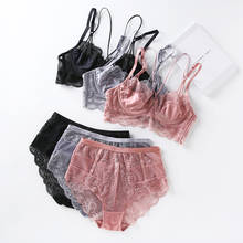 Novo sutiã de renda ultrafino rosa, sutiã e calcinha de cintura alta, push up beleza, conjunto de lingerie sexy para mulheres 2024 - compre barato