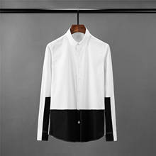 Minglu camisa masculina de luxo, camisa preta e branca, de manga comprida, slim fit, moda plus size 4xl, camisas para homens 2024 - compre barato