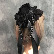 Vintage Gothic Mini Top Hat Hair Clips Women Black Lolita Lace Ribbon Rhinestone Fascinator Headwear Costume Hair Accessories 2024 - buy cheap