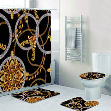 Juego de cortina de ducha estilo barroco para el hogar, accesorios modernos de lujo, color negro y dorado, cortinas largas de Damasco dorado, alfombras de baño y decoración del hogar 2024 - compra barato