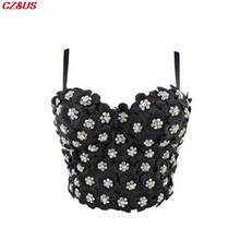 Summer 2021 High Street Folwer Diamonds Camis Crop Tops Women Sexy Designer Beading Crystal White Black Cotton Camisole Tops 2024 - buy cheap