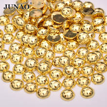JUNAO-Cuentas de diamantes de imitación para ropa, accesorio de costura de oro de 10mm, apliques de acrílico con reverso plano, cuentas de cristal cosidas, 500 Uds. 2024 - compra barato