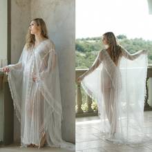 Vestidos de novia de manga larga con cuello en V, albornoz de encaje, Sexy, hecho a medida, transparente, ropa de maternidad 2024 - compra barato