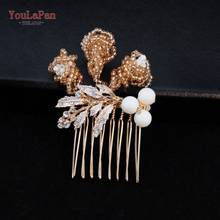 YouLaPan Alloy Leaf Bridal Comb Wedding Tiara Wedding Headwear Champagne Beads Bridal Headdress Wedding Hair Comb HP145 2024 - buy cheap