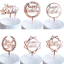 Decorações para comemoração de aniversários infantis, decorações de bolo em ouro rosado, conjunto de bandeiras para cupcake, aniversário, chá de bebê 2024 - compre barato
