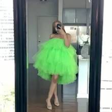 vestidos formales Fluffy Tulle Green Prom Dress Tiered Puffy abendkleider Mid Length Prom Dresses Trendy 2024 - buy cheap