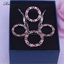 Conjunto de joias redonda cristal vermelho/zircônia, prata 925, cores da sorte, brinco, colar, para mulheres, casamento, noivado, aniversário 2024 - compre barato