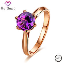 HuiSept Trendy Silver 925 Jewelry Ring Round Shape Amethyst Ruby Gemstone Open Rings Ornaments for Women Wedding Party Wholesale 2024 - buy cheap