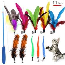 Juego de plumas de 11 piezas para gato, juguete interactivo de repuesto, palos divertidos para gato, dispositivo de entrenamiento, suministros para mascotas 2024 - compra barato