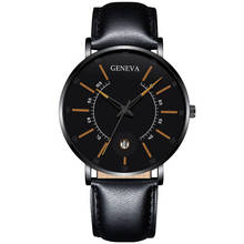 Geneva-reloj analógico de cuarzo para hombre, cronógrafo con correa de cuero azul, calendario de negocios, de lujo, a la moda 2024 - compra barato