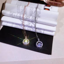 Уникальное Сверкающее роскошное ювелирное изделие из настоящего серебра 925 пробы и розового золота Танцующая подвеска пробы, женское свадебное ожерелье до ключиц, подарок 2024 - купить недорого