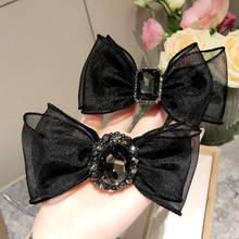 New Black Rhinestone Ribbon Bow Hairpin Yarn Lace Bowknot Spring Clip Ponytail Clip Korean Hair Accessories for Women Jewelry 2024 - buy cheap