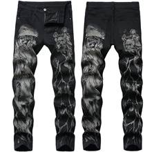 Calça jeans micro-elástica masculina, calça jeans estampada com estampa original na moda, novo estilo, 2020 2024 - compre barato