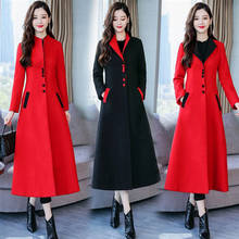 Abrigo de lana largo ajustado para mujer, chaqueta de invierno de un solo pecho, color sólido, moda de otoño, 2021 2024 - compra barato