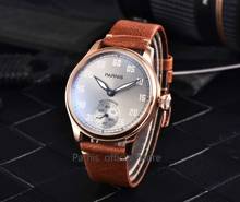 PARNIS Hand Winding Rose Gold 44mm Round Men Watch 6498 Movement Leather Strap Grey Dial 2024 - buy cheap
