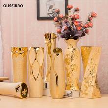 Vaso de cerâmica luxuoso europeu banhado a ouro, decoração para casa, design criativo, porcelana, vaso de flores decorativo para decoração de casamento 2024 - compre barato