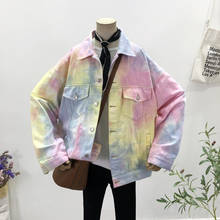 Женская джинсовая куртка в стиле Харадзюку, свободная размера плюс Повседневная куртка из денима с градиентом, Расписанная вручную, уличная одежда, весна 2024 - купить недорого