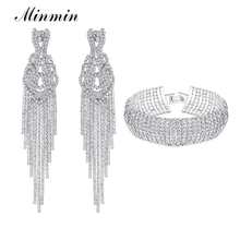 Minmin-pendientes largos de plata hermosa, cristal de Color, conjunto de joyería, conjunto de joyería para novia, EH1000 + SL341 2024 - compra barato