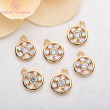 (646)6PCS 9x11MM 24K Gold Color Plated Brass with Zircon Round Pendants Charms High Quality DIY Jewelry Making Findings 2024 - buy cheap