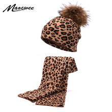 Gorro de punto grueso con pompón de piel auténtica para mujer, sombrero de leopardo con Bola de Pelo, cálido para exteriores, invierno, 2019 2024 - compra barato