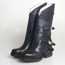 Botas de media caña para mujer, zapatos de tacón grueso vintage de cuero genuino, talla grande, estilo vaquero occidental 2024 - compra barato