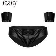 Men Shiny Metallic Briefs and Cuffs Cosplay Sexy Lingerie Low Rise Elastic Waistband Bulge Pouch Front Panties Gay Men Underwear 2024 - buy cheap