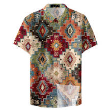 Camisa de manga corta con botones para hombre, camisa informal con diseño geométrico Vintage, estilo veraniego, 2021 2024 - compra barato