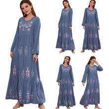 Размера плюс с вышивкой длинное платье в этническом стиле, в мусульманском арабском абайя Исламская одежда Рамадан Макси халат Турецкая женская кафтан модные 2024 - купить недорого