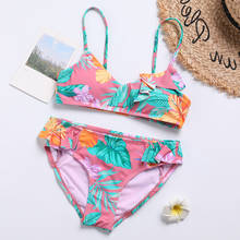 Traje de baño Tropical para niña, conjunto de Bikini con volantes, bañador Floral de dos piezas, traje de baño acolchado para niña, ropa de playa 2021 2024 - compra barato