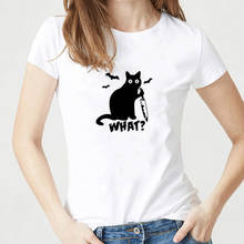 Black Cat What Tshirt Murderous Cat Knife Print Tee Shirt Femme O-neck Short Sleeve Cotton T Shirt Women Loose T Shirts Women 2024 - buy cheap