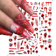 1 шт. 3D наклейки для дизайна ногтей на Хеллоуин, рисунок с красными губами, наклейка для аниме, клейкие обертывания, маникюрные Слайдеры для украшения ногтей TRF796 2024 - купить недорого