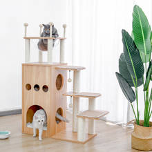Casa de madeira moderna torre para gatos, móveis para gatos, com tapetes removíveis e laváveis, gatinhos grandes 2024 - compre barato